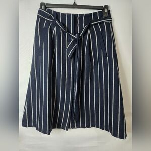 Ann Taylor Navy and White Striped A-Line Skirt Tie Belt Lined Size 4